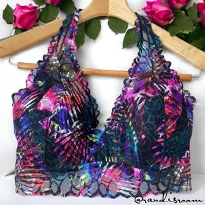 EUC PINK Victorias Secret Adjustable Halter Colorful Bralette Size Medium (D-DD)